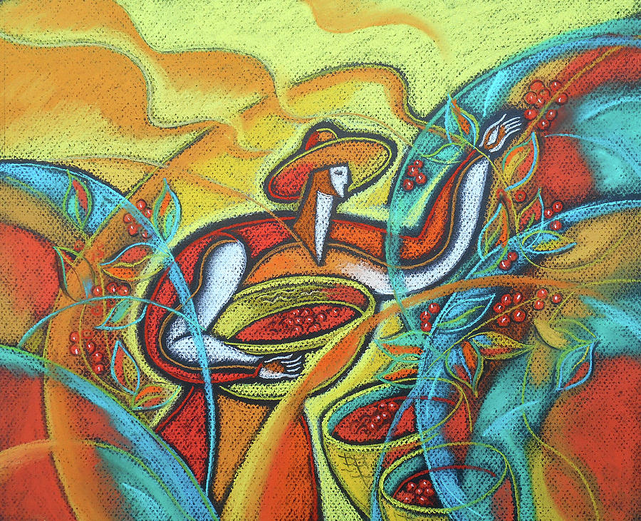 Coffee bean harvest Painting by Leon Zernitsky