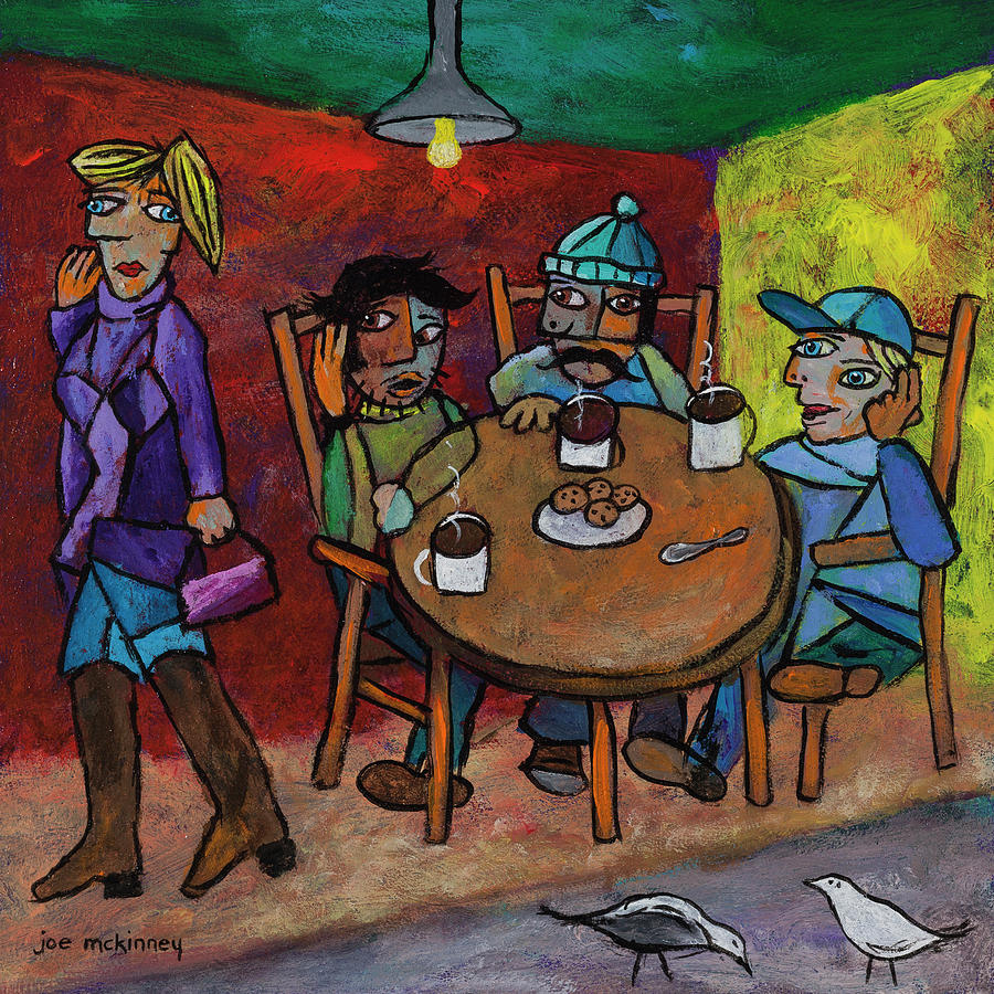 Coffee Painting - Girl in the Purple Coat by Joe Mckinney