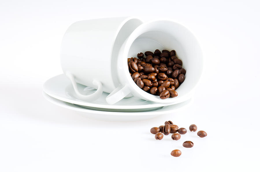 Coffee Photograph - Coffee cups and coffee beans  by U Schade