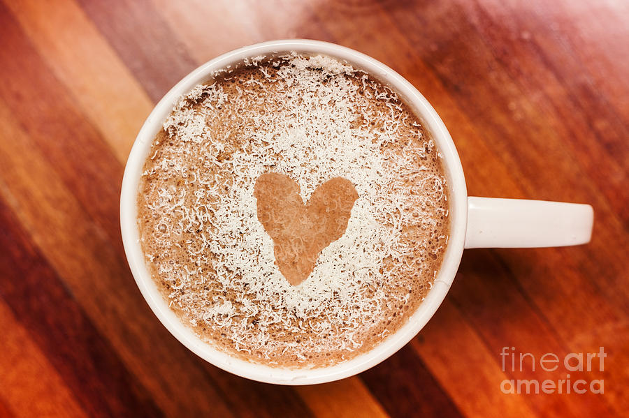 Coffee love. White coffee cup on wooden background Photograph by Jorgo Photography