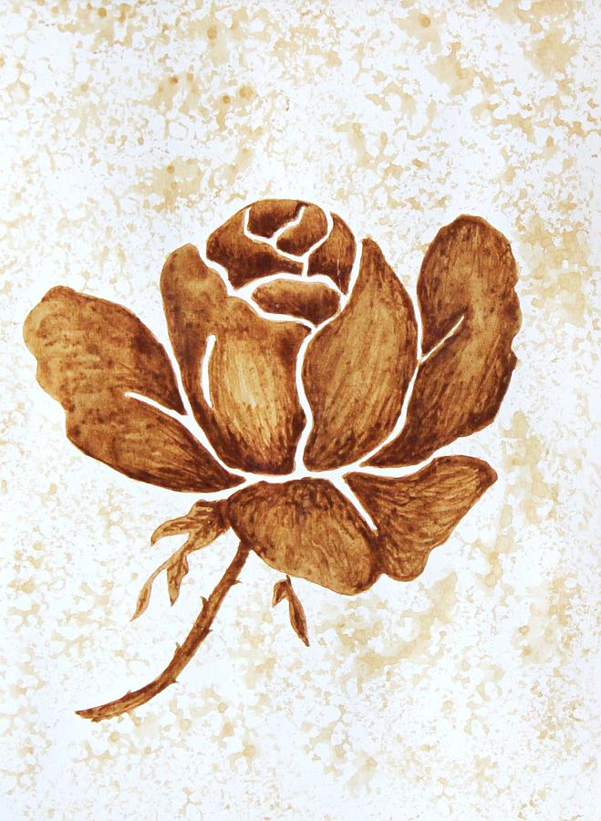 Coffee painting Rose Blooming Painting by Georgeta  Blanaru