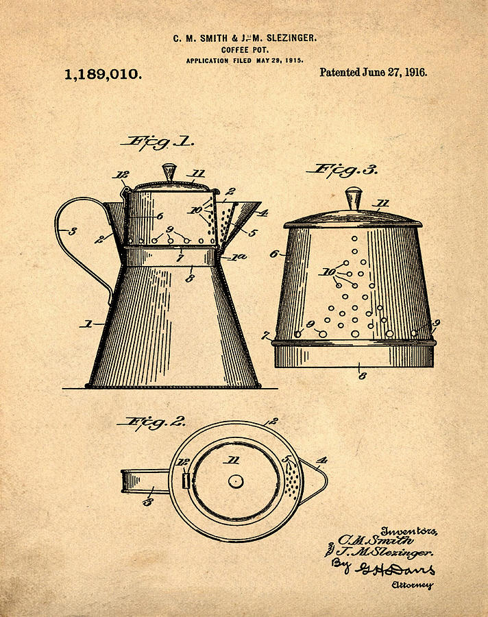 Coffee Pot Patent 1916 Sepia Photograph by Bill Cannon - Fine Art America