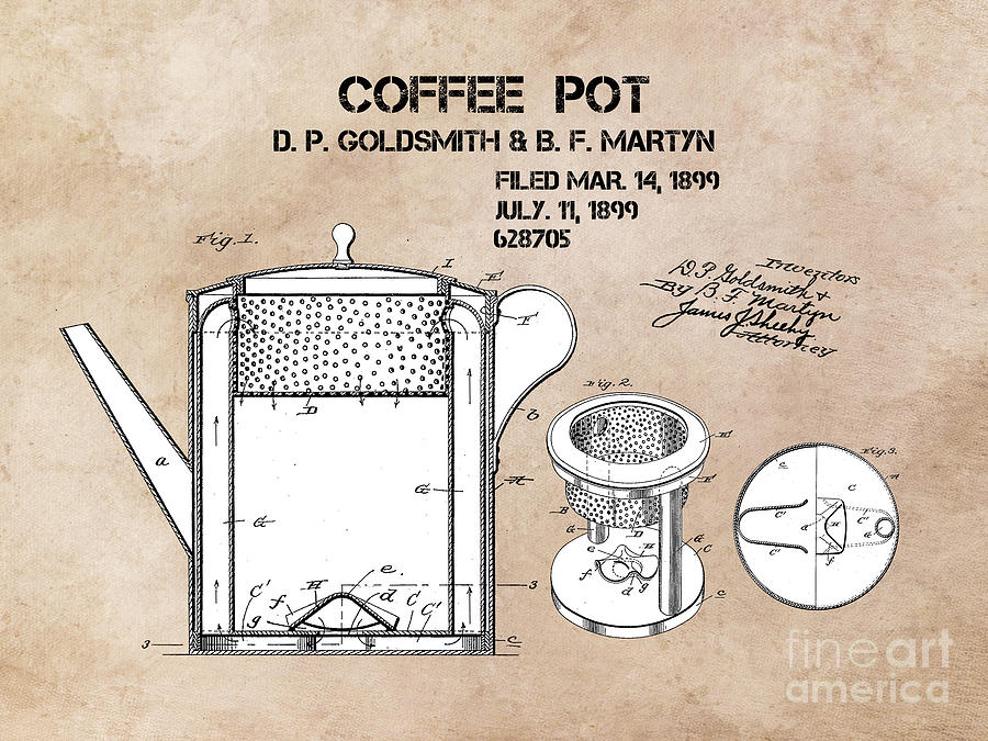 Coffee pot patent art Digital Art by Justyna Jaszke JBJart