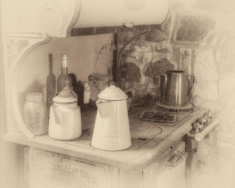 Coffee Pots Sepia Photograph by James Barber