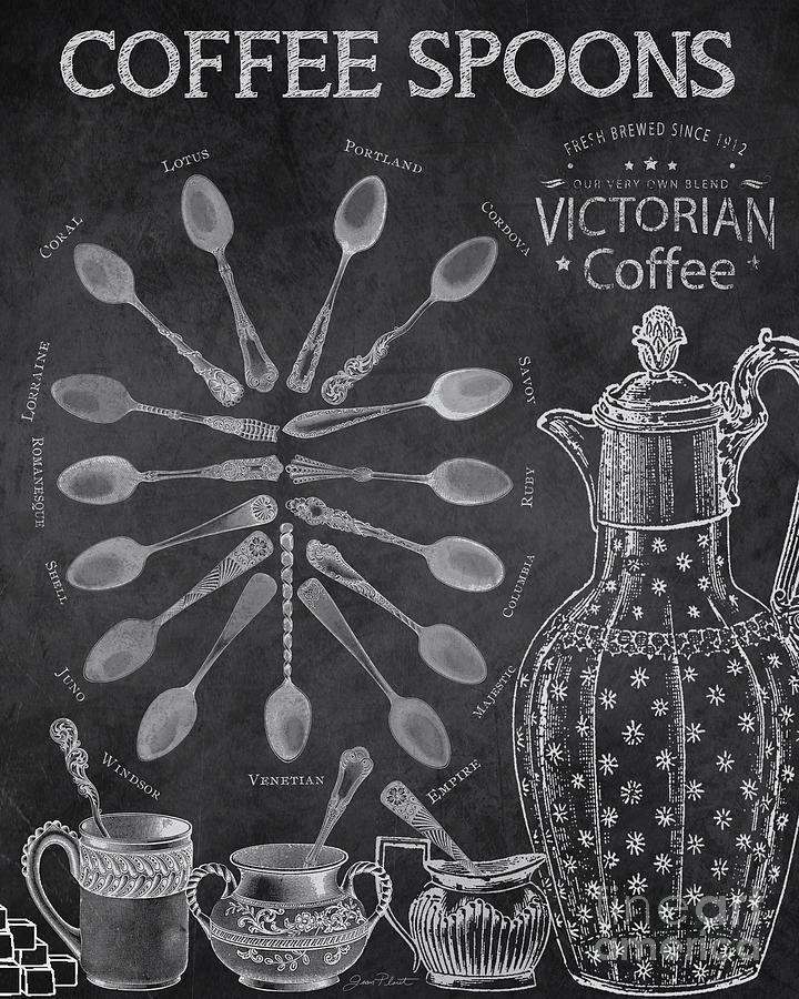 Vintage Painting - Coffee Spoons Chalkboard-JP2869 by Jean Plout
