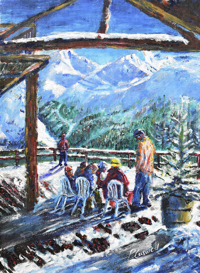 Coffee stop at Val DIsere Painting by Pete Caswell