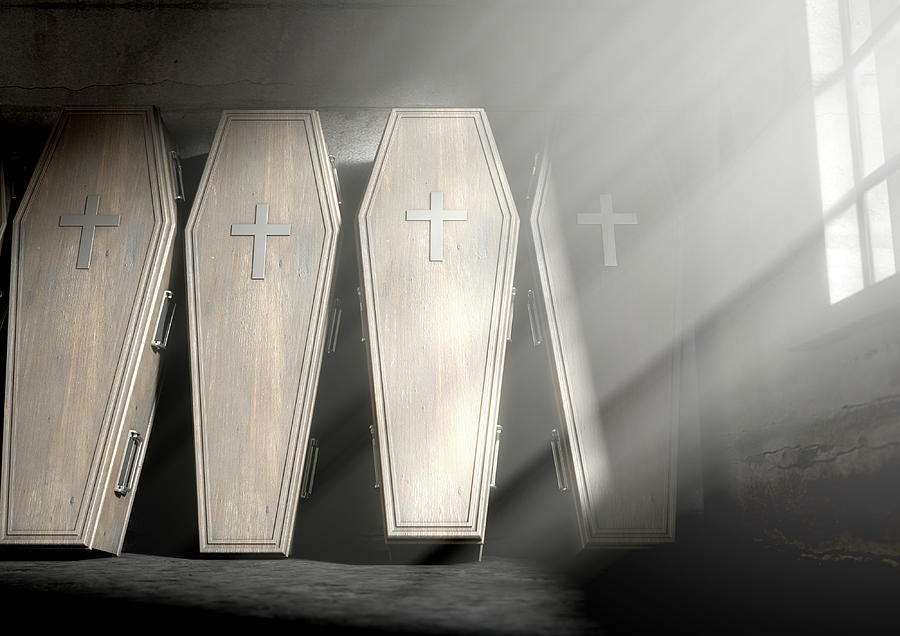 Burial Digital Art - Coffin Row In A Room by Allan Swart