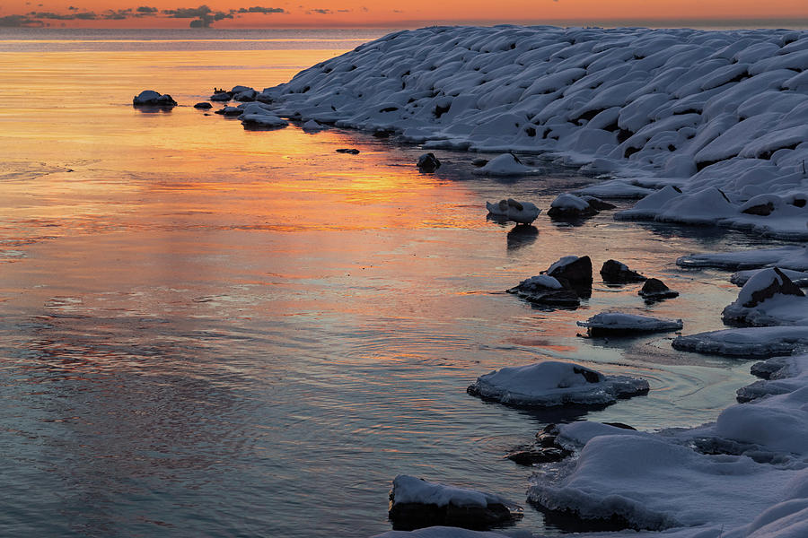 Cold and Hot - Colorful Sunrise on the Lake Photograph by Georgia Mizuleva