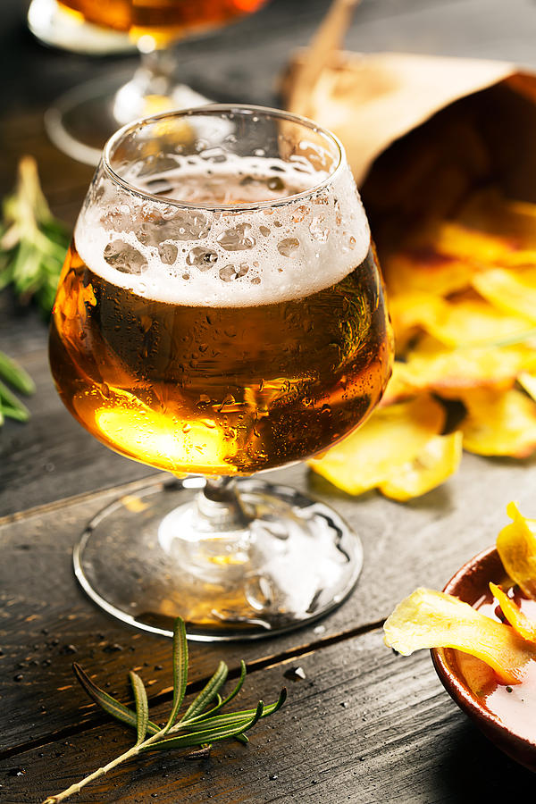 Beer Photograph - Cold beer and delicious snacks by Vadim Goodwill