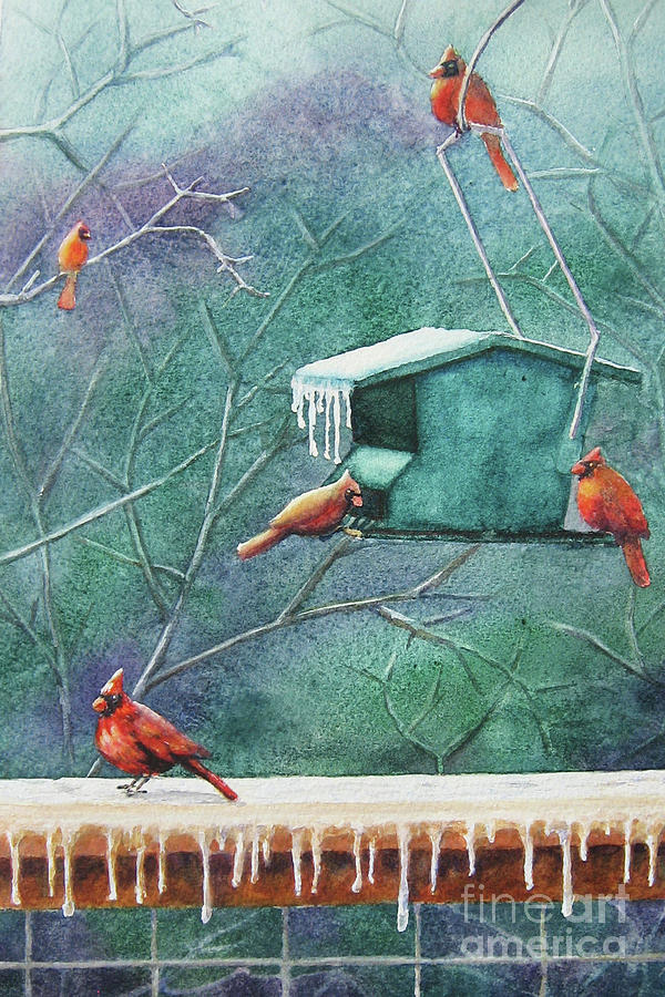 Cold Cardinals Painting by Nancy Charbeneau
