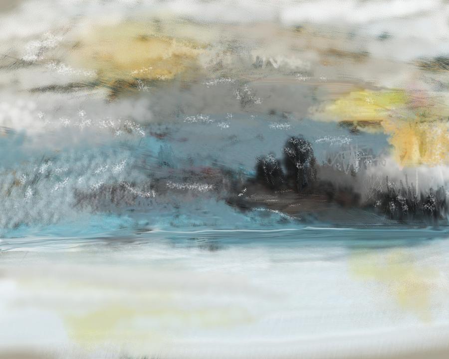 Cold Day Lakeside Abstract Landscape Digital Art