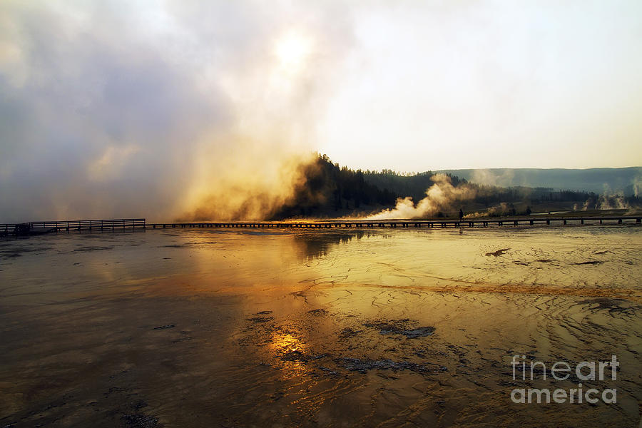 Cold Morning Sunrise at Grand Prismatic Spring Photograph by Teresa Zieba