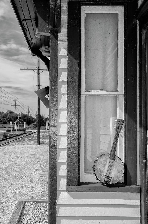 Cold Point Village Station - Banjo Mandolin in Black and White Photograph by Bill Cannon