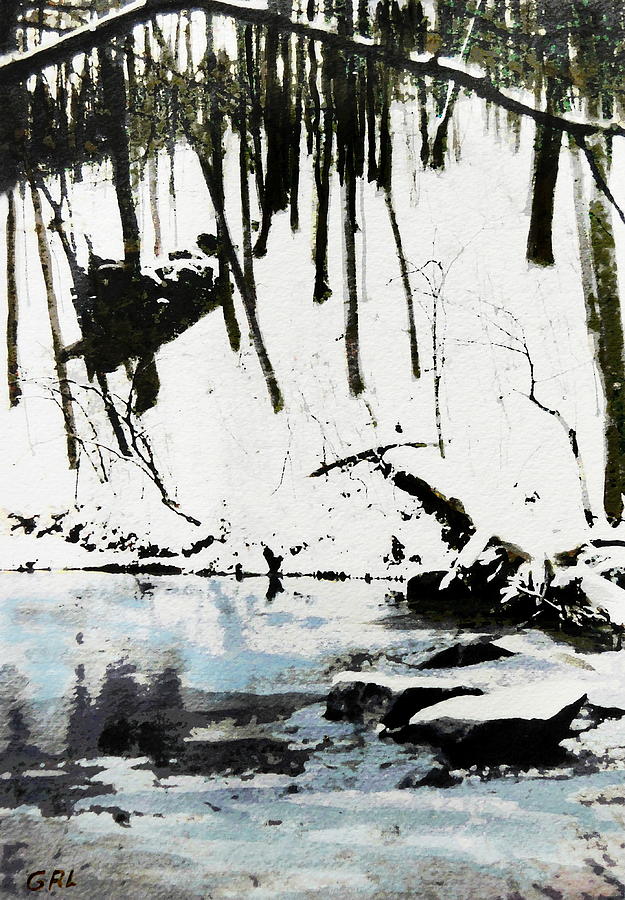 Landscape Painting - Cold Snow Hill Trees Multimedia Sketch Washington Dc Fine Art by G Linsenmayer