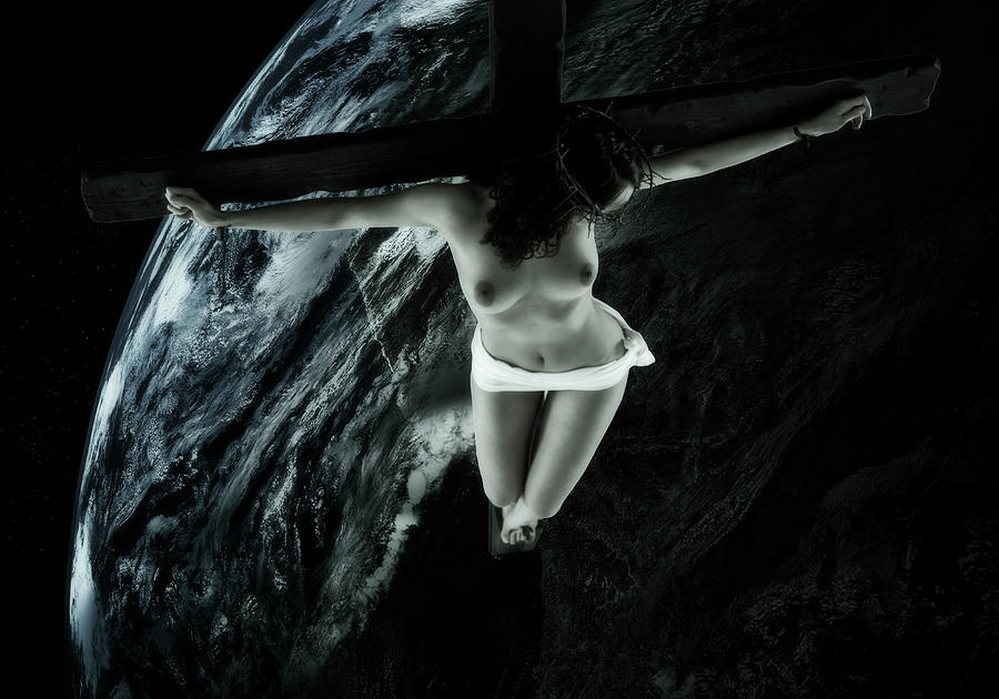 Black And White Digital Art - Cold Tellus crucifix by Ramon Martinez