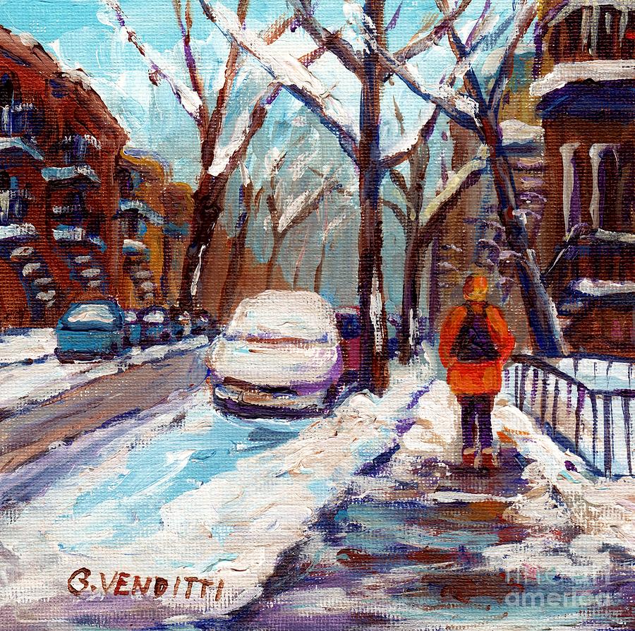 Cold Winter Day In The City Montreal Street Scene Painting  Painting by Grace Venditti