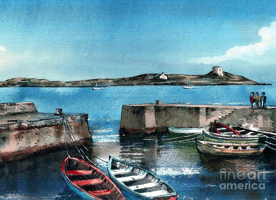 Coliemore Harbour, Dalkey, Dublin Painting by Val Byrne