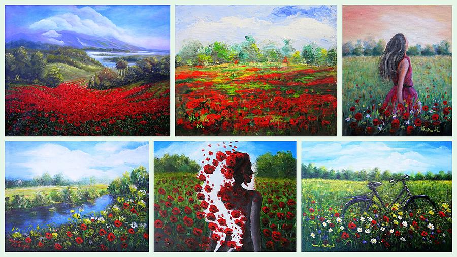 Collage , Painting Poppy Painting by Vesna Martinjak