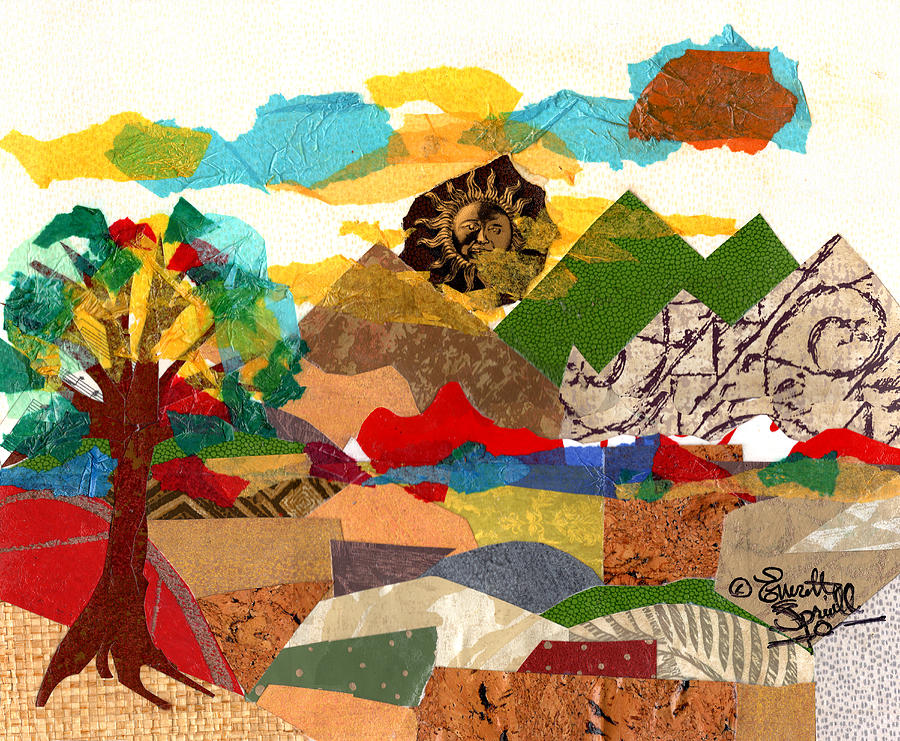 Mountain Landscape Collage 3 Painting by Everett Spruill