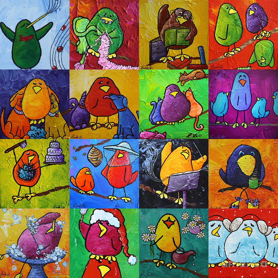 Collage Of Limbbirds Painting by LimbBirds Whimsical Birds