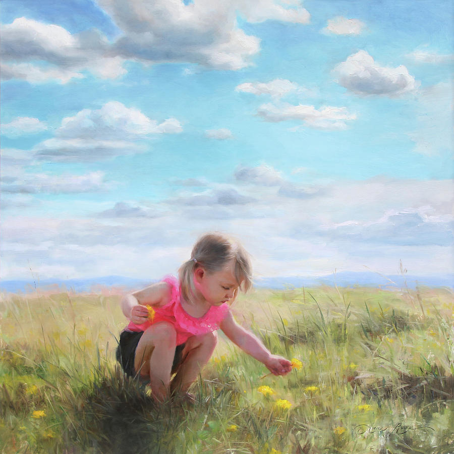 Spring Painting - Collecting Dandelions by Anna Rose Bain