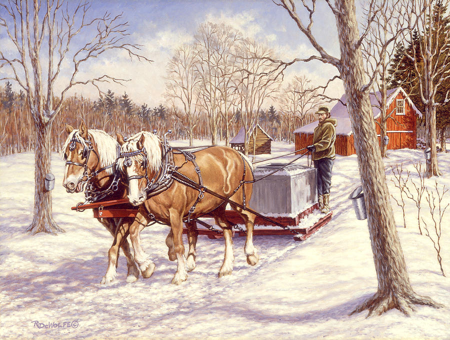 Winter Painting - Collecting The Sap by Richard De Wolfe