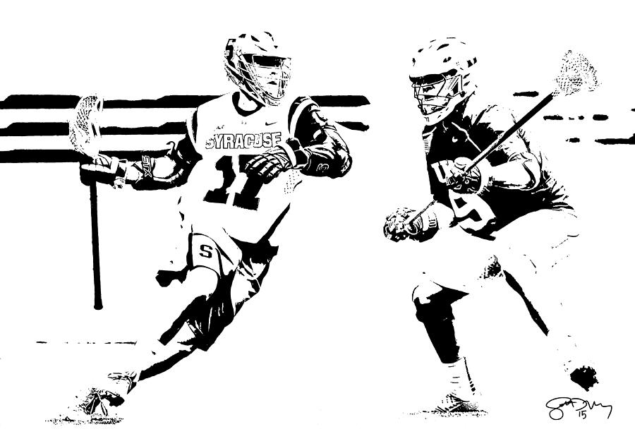 Black And White Digital Art - College Lacrosse 22 by Scott Melby