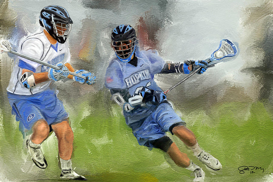 Sports Painting - College Lacrosse Attack by Scott Melby