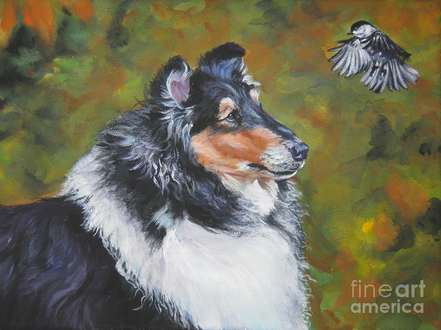 Collie Chickadee Painting by Lee Ann Shepard
