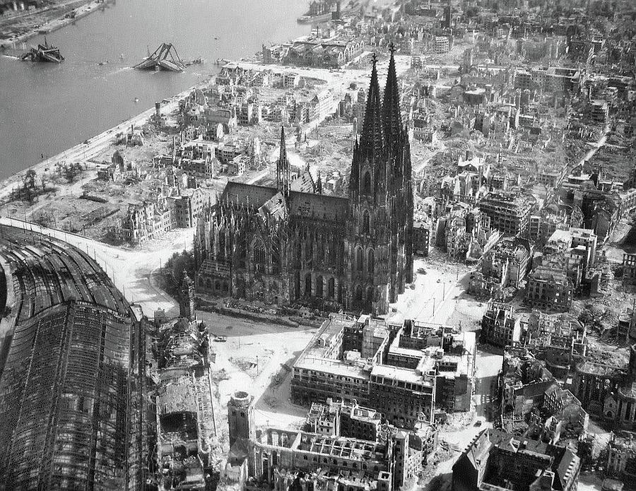 Cologne Cathedral still standing after Allied bombings Cologne Germany 1944 Photograph by David Lee Guss