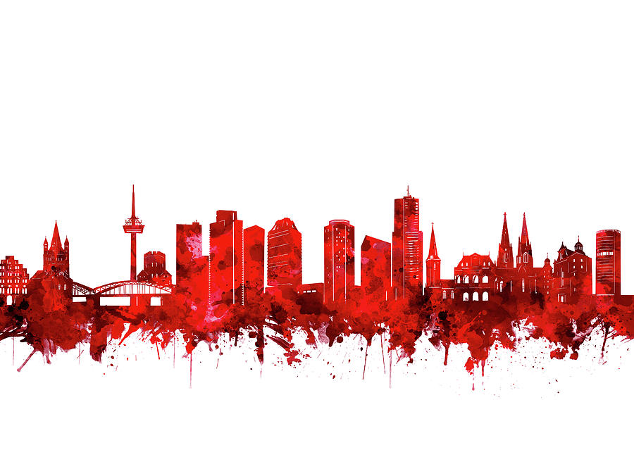 Cologne City Skyline Red Digital Art