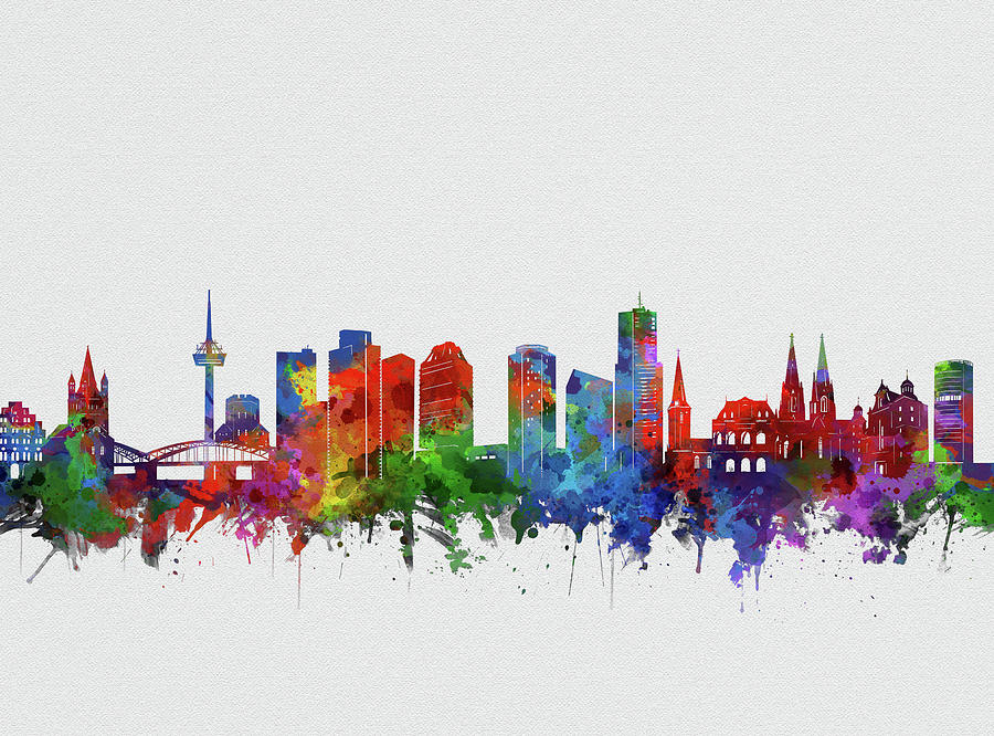Cologne City Skyline Watercolor Digital Art by Bekim M