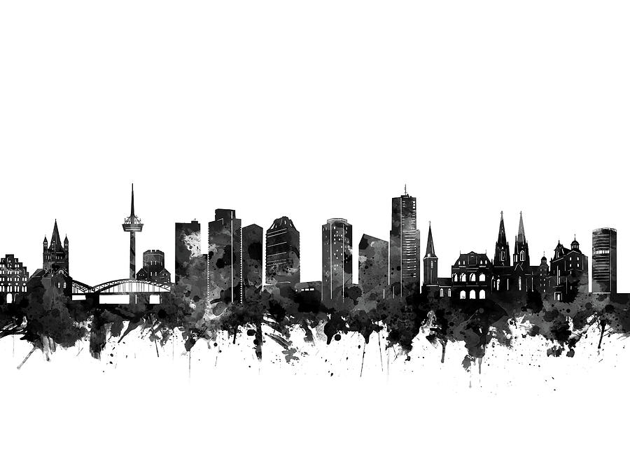 Cologne Skyline Black And White Digital Art by Bekim M