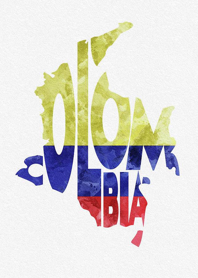 Typography Digital Art - Colombia Typographic Map Flag by Inspirowl Design