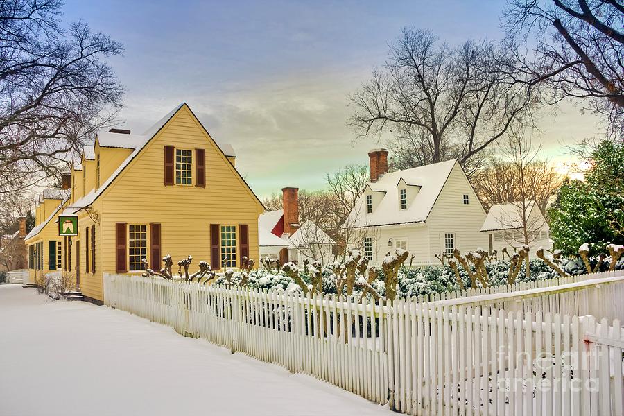 Colonial Houses and Garden in Winter Photograph by Karen Jorstad