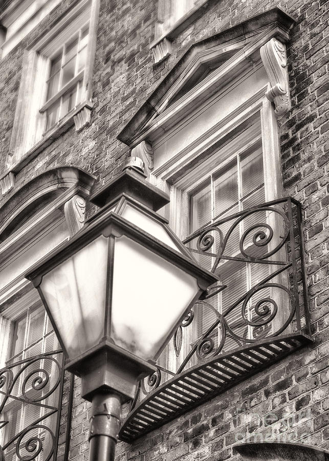 Colonial Lamp and Window bw Photograph by Jerry Fornarotto