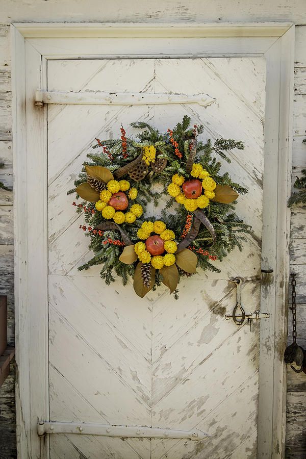 Architecture Photograph - Colonial Nursery Door at Christmas by Teresa Mucha