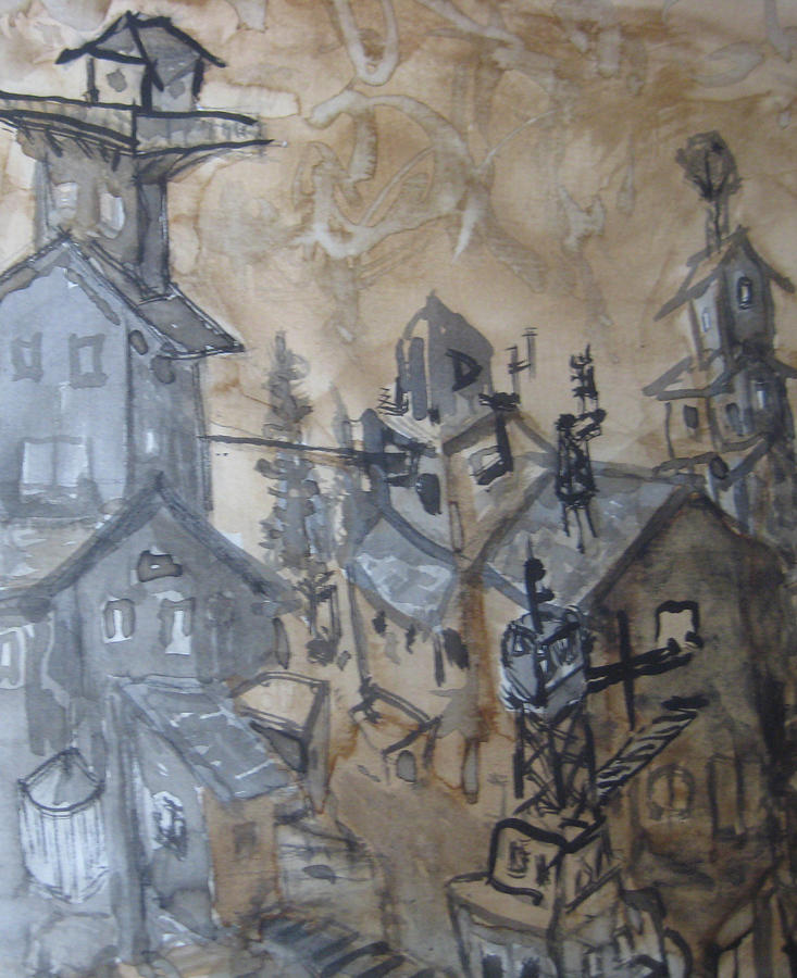 Coffee Painting - Colonization detail by Raul Morales