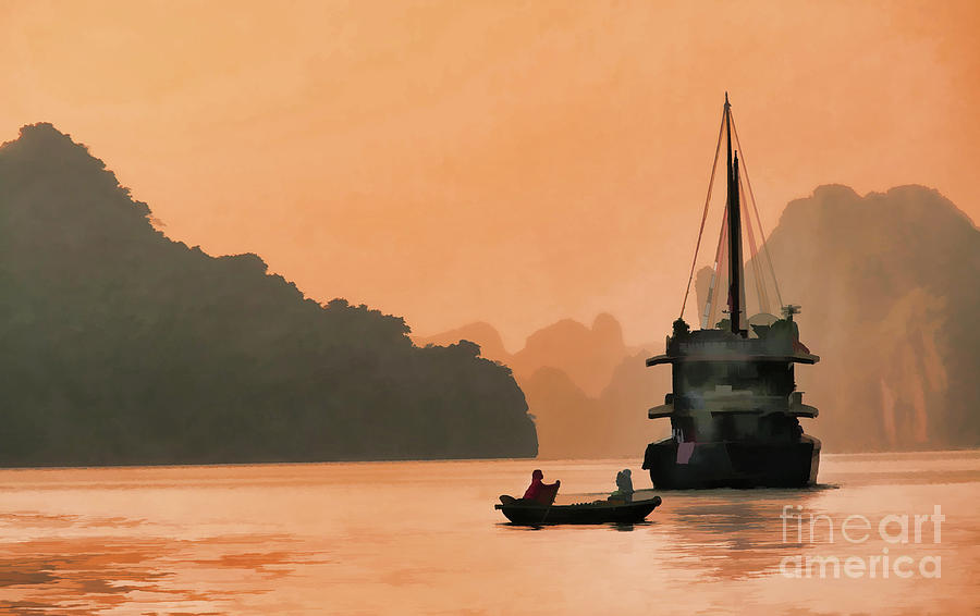 Color Ha Long Bay Boats Paint  Photograph by Chuck Kuhn