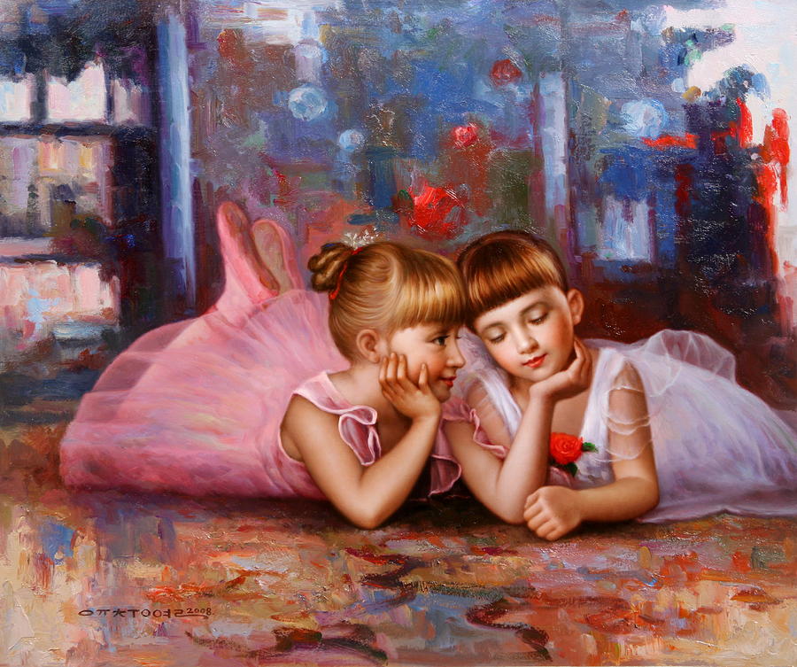 Color of Melody -TWO Young ballerina Painting by Yoo Choong Yeul