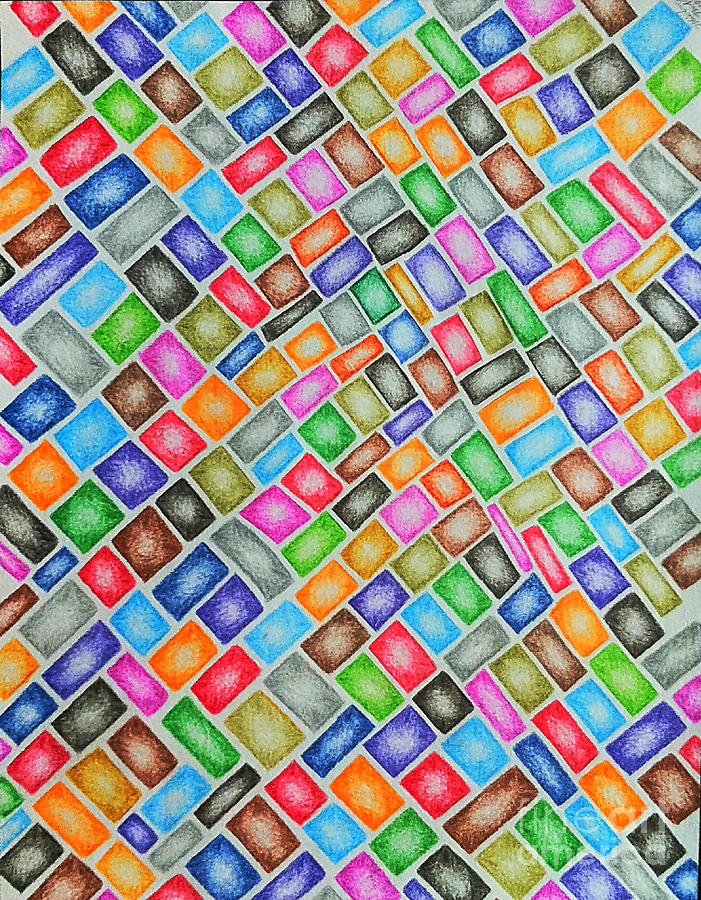 Color Square Drawing by Michael Miller