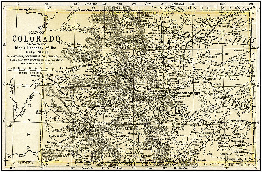 Colorado Antique Map 1891 Photograph by Phil Cardamone