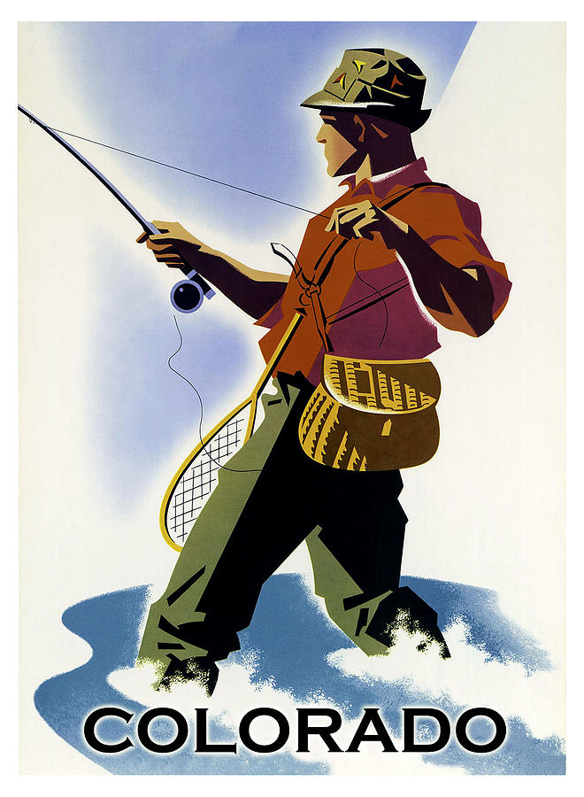 Vintage Painting - Colorado, fishing trip, travel poster by Long Shot