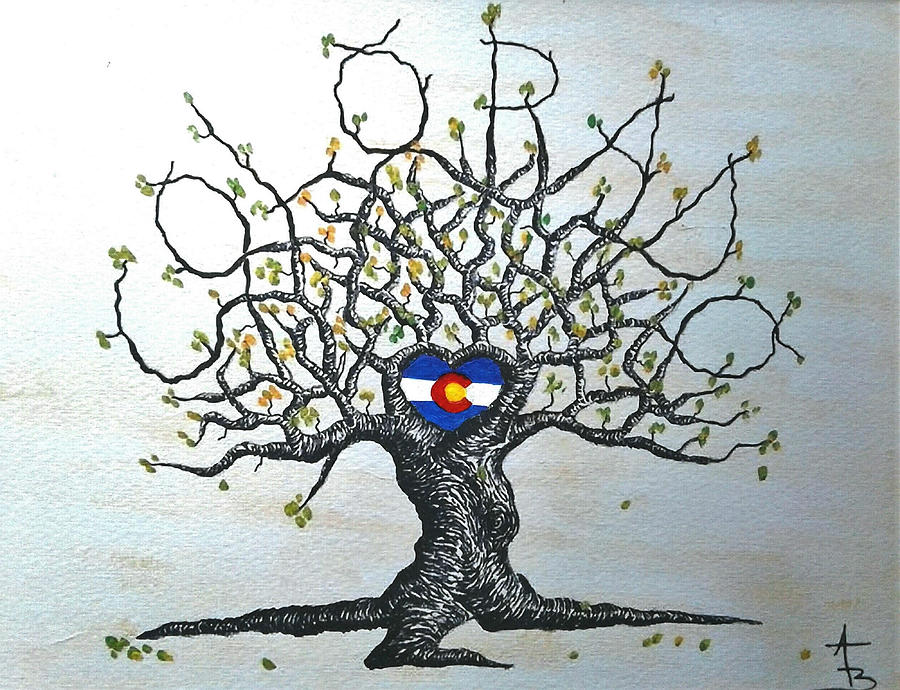 Colorado Flag Love Tree Drawing by Aaron Bombalicki