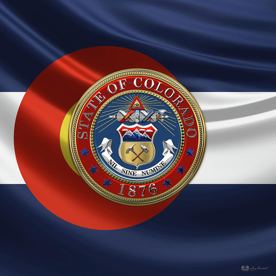 Colorado Great Seal over Flag Digital Art by Serge Averbukh