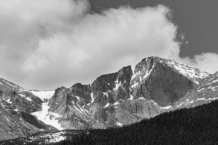 Colorado Longs Peak West Face In Monochrome Photograph