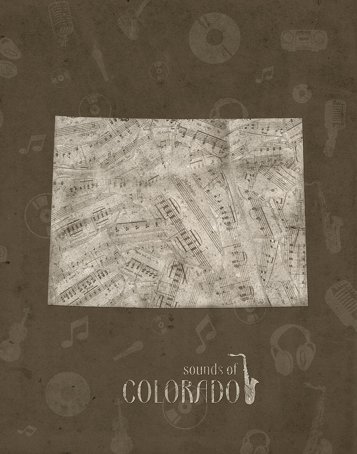 Colorado Map Music Notes 3 Digital Art