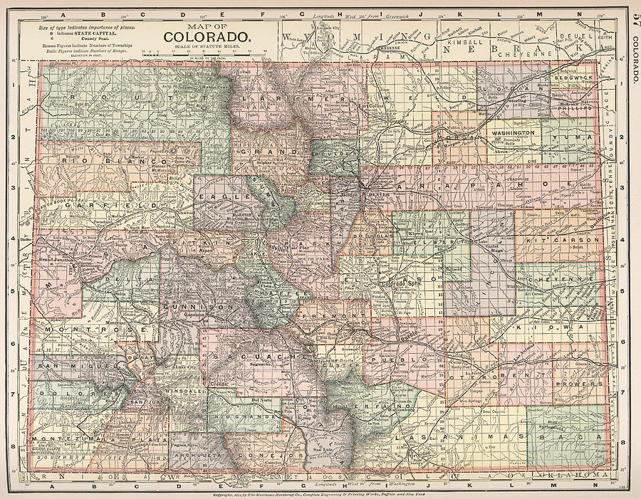 Colorado Map with Cities and Counties  Drawing by CartographyAssociates
