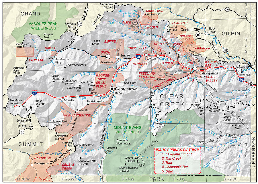 Colorado Mining Map - Clear Creek County Drawing by Eric Glaser