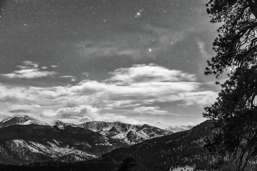 Colorado Rocky Mountain Evening View In Black And White Photograph